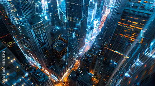 A bustling cityscape with smart infrastructure and 5G connectivity  photo