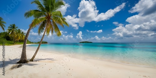 Tropical beach with white sand  sea  and palm trees