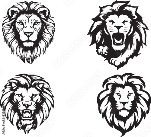 Lion hand-drawn logo design and Lion illustration set The white background 
 photo