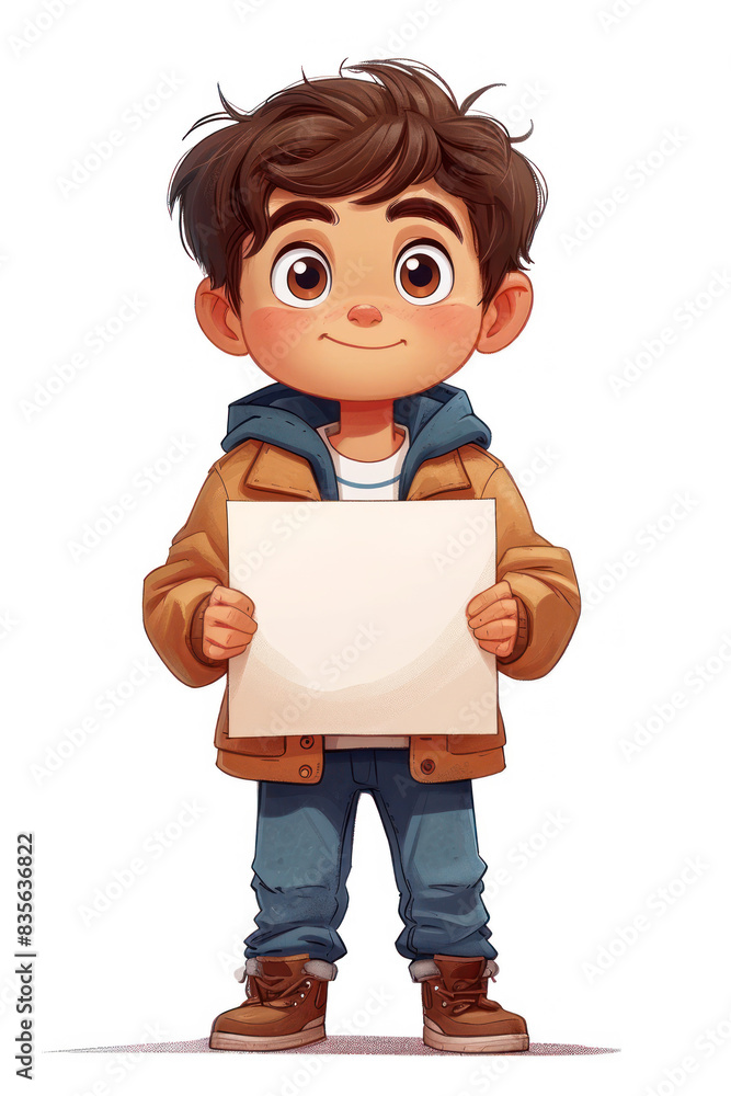 Cartoon Character Person Guy Hold a Blank White Paper in His Hands extreme closeup. Generative AI Cartoon Character Person Guy Hold a Blank White Paper in His Hands extreme closeup. Generative AI