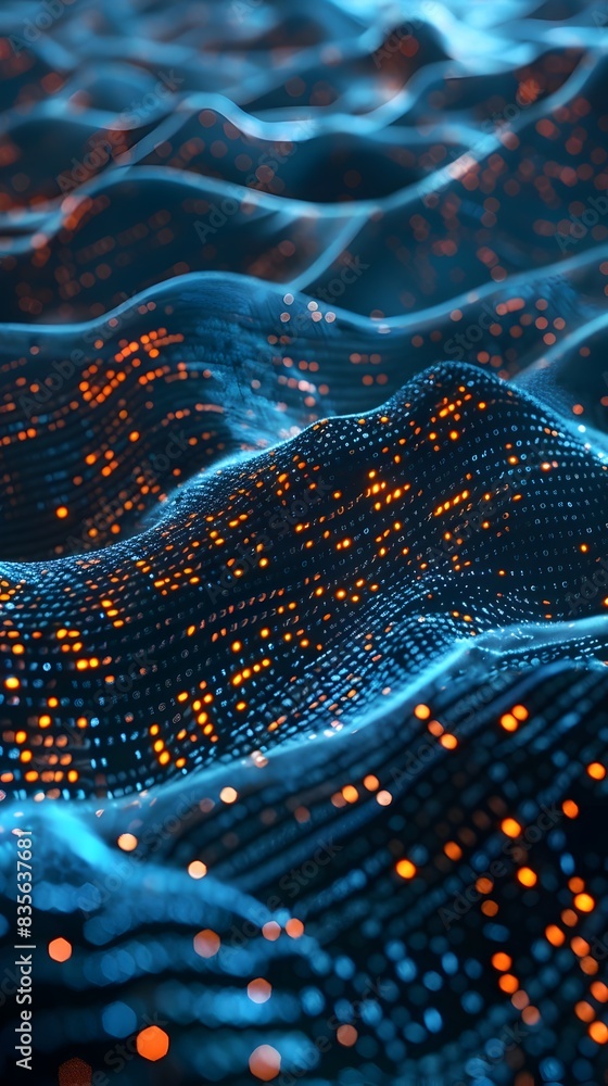 Glowing Luminous Digital Landscape with Futuristic Techno Pattern and Vibrant Energy Waves