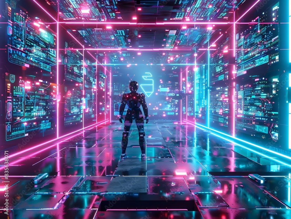 Futuristic Cityscape with Illuminated Neon Corridors and Geometric Architecture Futuristic Cityscape with Illuminated Neon Corridors and Geometric Architecture