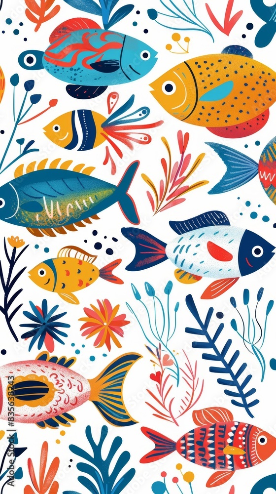 Seamless pattern with fish. Lovely, pretty pattern of fish and flowers, leaves. for fabric, silk, printing. Seamless pattern with fish. Lovely, pretty pattern of fish and flowers, leaves. for fabric, silk, printing.