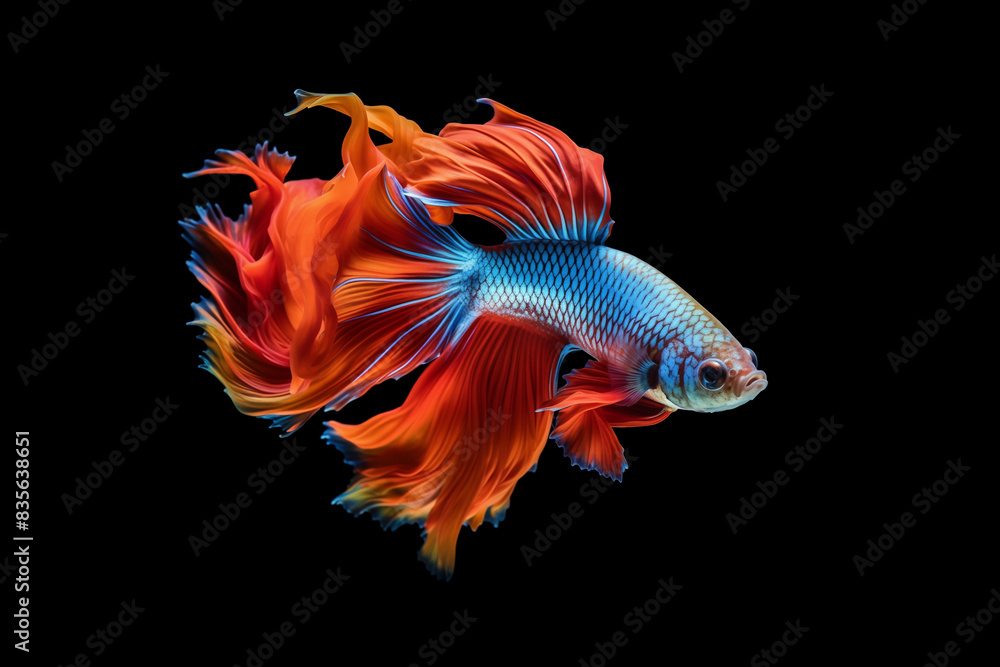Fototapeta premium Colorful Siamese fighting fish on black background. Multicolored betta fish