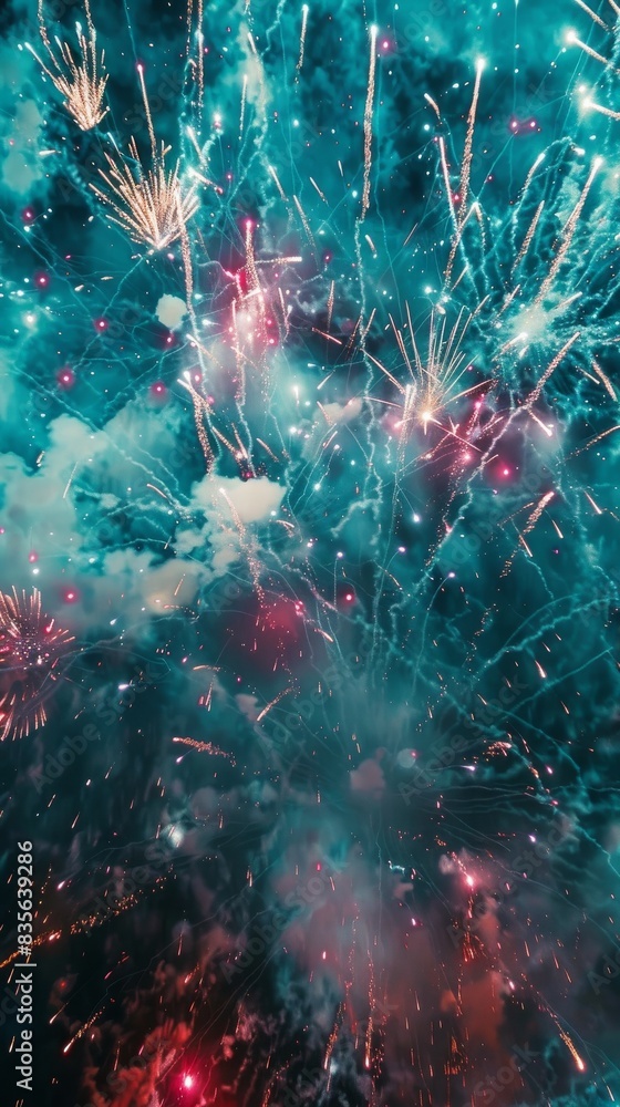 Fototapeta premium Colorful fireworks in the night sky. 