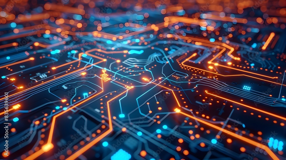 Obraz premium Futuristic Circuit Board with Glowing Connections and Digital Patterns