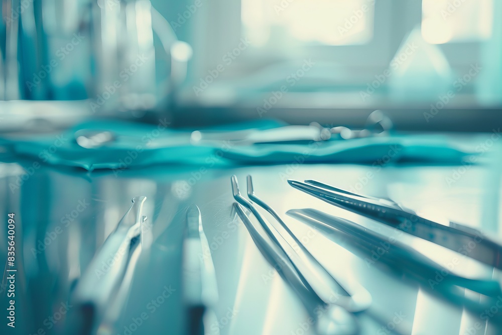 Sterile surgical tools being prepped, cleanliness focus on, hygiene protocol, ethereal, fusion, sterile field backdrop Sterile surgical tools being prepped, cleanliness focus on, hygiene protocol, ethereal, fusion, sterile field backdrop