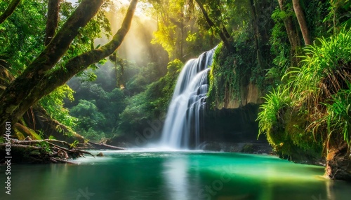 breath taking waterfall in the middle of the rain forest  copy space for text.