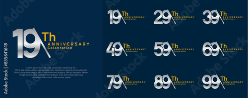 anniversary logotype vector set. silver and yellow color with slash for celebration day