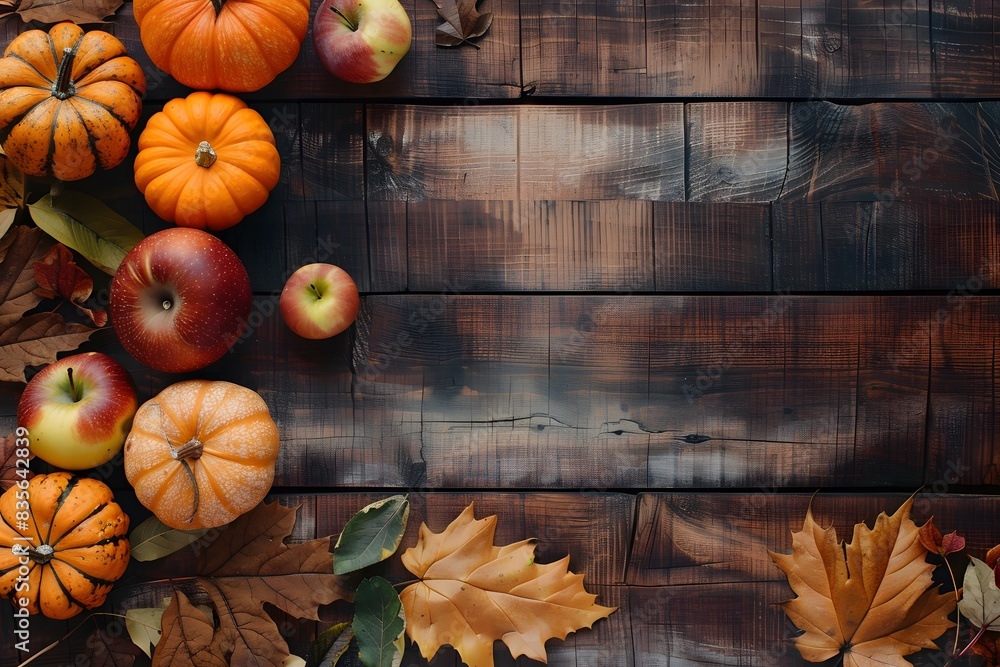 Fall season background with pumpkins and maple Fall season background with pumpkins and maple
