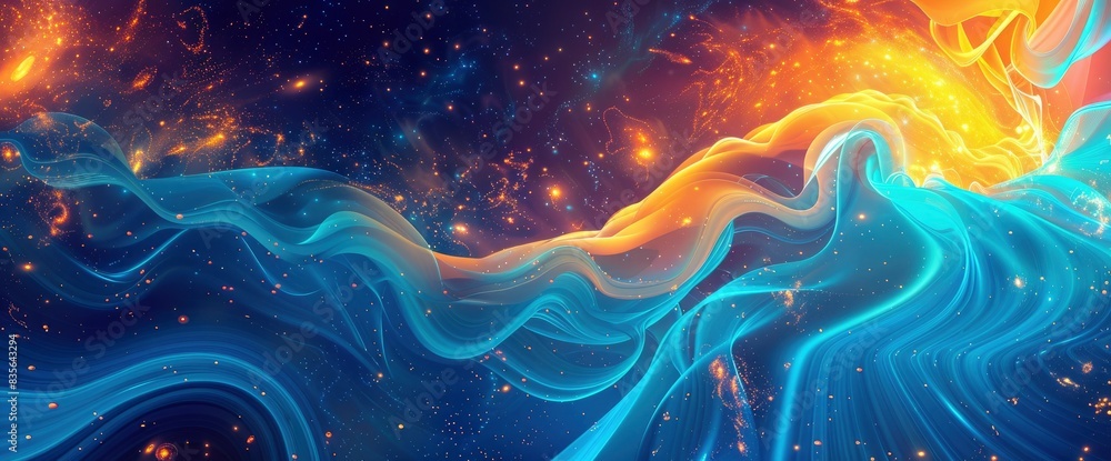 Abstract Cosmic Energy Waves With A Radiant Glow, Cartoon Style, Background Abstract Cosmic Energy Waves With A Radiant Glow, Cartoon Style, Background