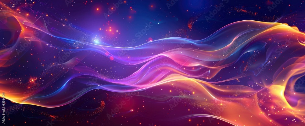 Abstract Cosmic Energy Waves With A Radiant Glow And Starry Patterns, Cartoon Style, Background Abstract Cosmic Energy Waves With A Radiant Glow And Starry Patterns, Cartoon Style, Background