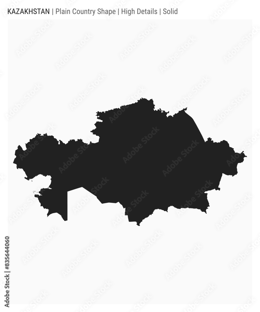 Kazakhstan plain country map. High details. Solid style. Shape of Kazakhstan. Vector illustration.