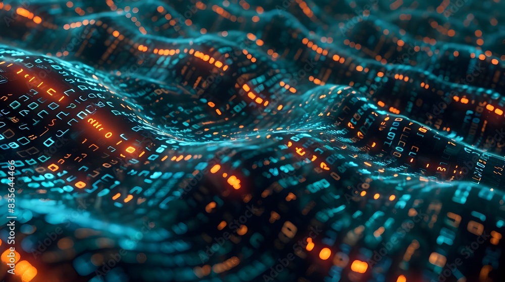 Vibrant Digital Landscape with Flowing Data and Neon Particles Vibrant Digital Landscape with Flowing Data and Neon Particles