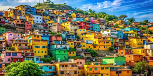 Colorful streets of Brazil's favelas , Brazil, favela, colorful, vibrant, buildings, houses, architecture, street, alleyway, community, urban, poverty, culture, Latin America, painted photo