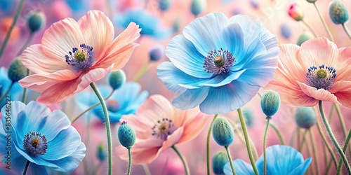 Light pink and blue poppy flower wallpaper, poppy, flower, wallpaper, pink, blue, floral, background, soft, pastel, nature, bloom, petals, delicate, design, beauty, colorful, spring, summer photo
