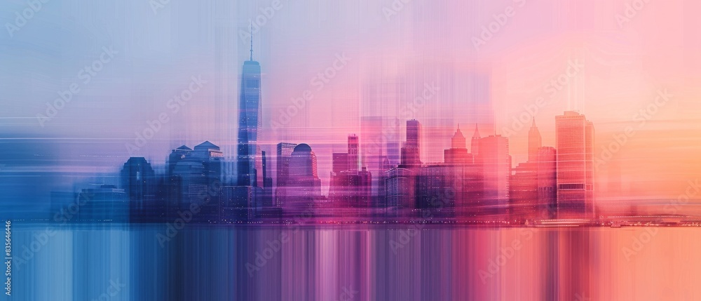 Soft-focused city skyline in blue and pink hues at dusk, capturing an abstract beauty. Abstract depiction of a city skyline. Soft-focused city skyline in blue and pink hues at dusk, capturing an abstract beauty. Abstract depiction of a city skyline.