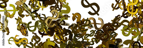 Falling dollar sign. 3D ren...