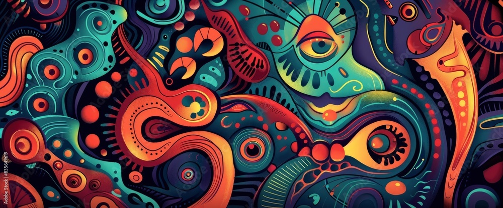 Abstract Designs Inspired By Folklore, Cartoon Style, Background Abstract Designs Inspired By Folklore, Cartoon Style, Background