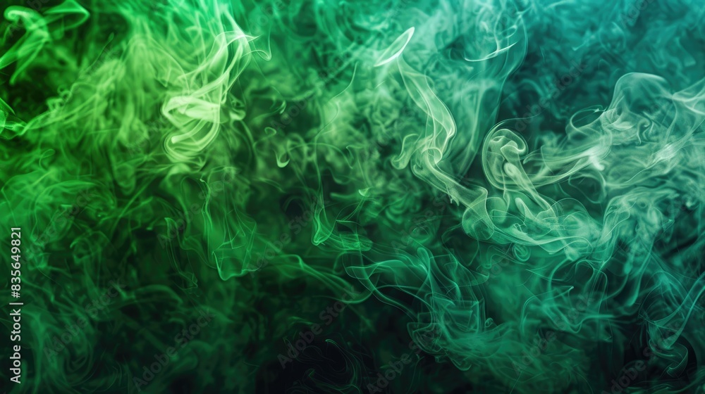 Obraz premium Thick green multi hued smoke against a dark background isolated image Smoke vape background