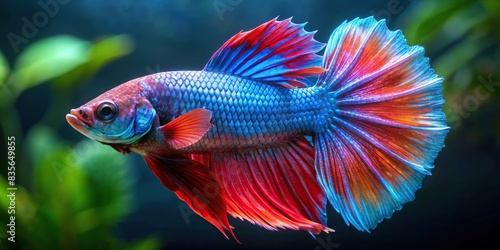 Vibrant betta fish swimming gracefully in motion , underwater, aquatic, colorful, movement, pet, animal, fins, tails, vibrant, beauty, exotic, tropical, graceful, bubble nest, splashing