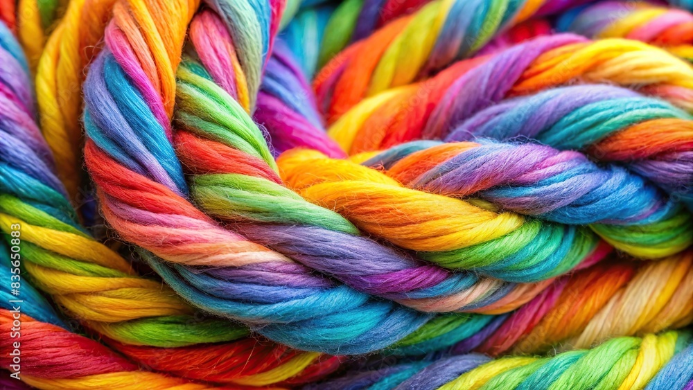 Close-up of colorful yarn roving, wool, crafts, handmade, spinning, textile, fibers, knitting, weaving, artistic, hobby, vibrant, soft, fluffy, vivid, texture, material, close-up