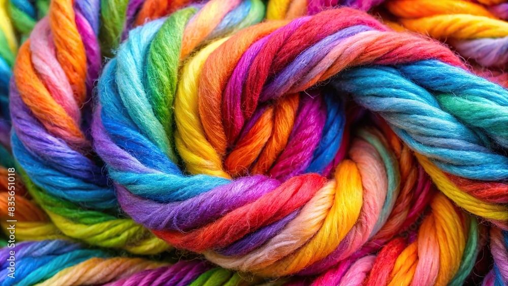 Close-up of colorful yarn roving, wool, crafts, handmade, spinning, textile, fibers, knitting, weaving, artistic, hobby, vibrant, soft, fluffy, vivid, texture, material, close-up