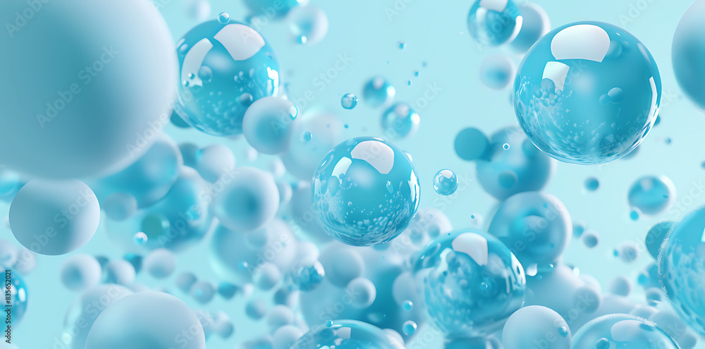 Abstract Aqua Spheres Floating on Serene Blue Background Abstract Aqua Spheres Floating on Serene Blue Background