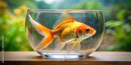 Lonely goldfish swimming alone in a small tank, Isolated, solitude, fish, aquarium, water, swimming, lonely, confinement, small, environment, space, animal, pet, captivity, glass,floating photo