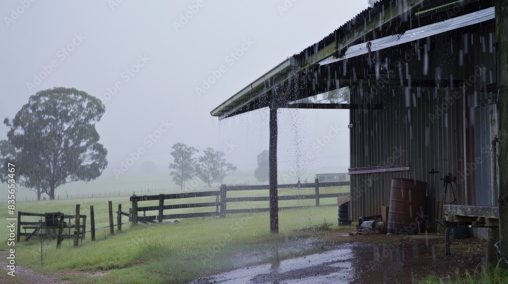 Rainfall on the farm Enjoying a heavy rain while sitting under a shelter as the rain hits the metal roof Rainfall on the farm Enjoying a heavy rain while sitting under a shelter as the rain hits the metal roof