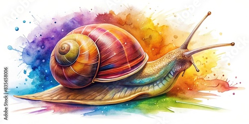 Vibrant watercolor logo of a powerful snail face against a monochrome background , watercolor, logo, snail, face, powerful, vibrant colors, monochrome, striking, design,graphic, nature photo