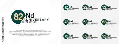 anniversary logo style vector sets. green circle and brown number for celebration