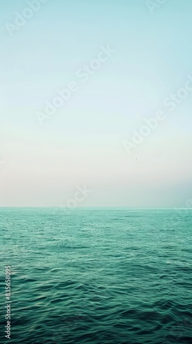 A calm blue ocean with a clear sky above