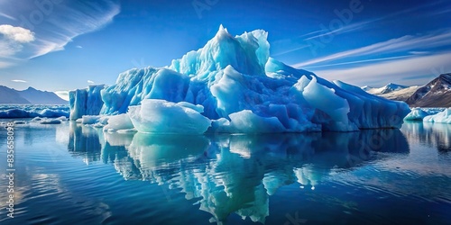 Ice chips on a clear blue iceberg in Arctic waters, ice, chips, iceberg, background, cold, frozen, water, arctic, ocean, environment, climate change, melting, nature, beauty, floating, crisp © sompong
