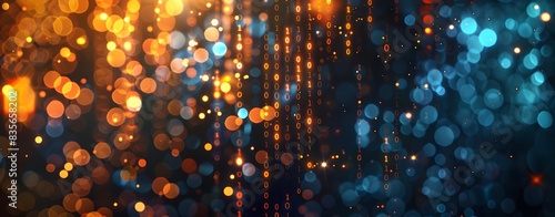 Digital background of binary code and glowing lights, perfect for technology-themed visuals