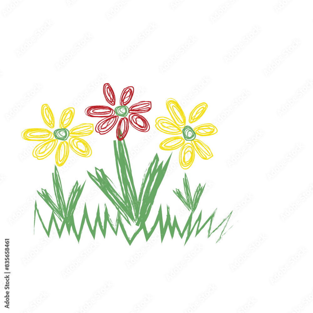 Flower crayon drawing textured kid-doodle Flower crayon drawing textured kid-doodle