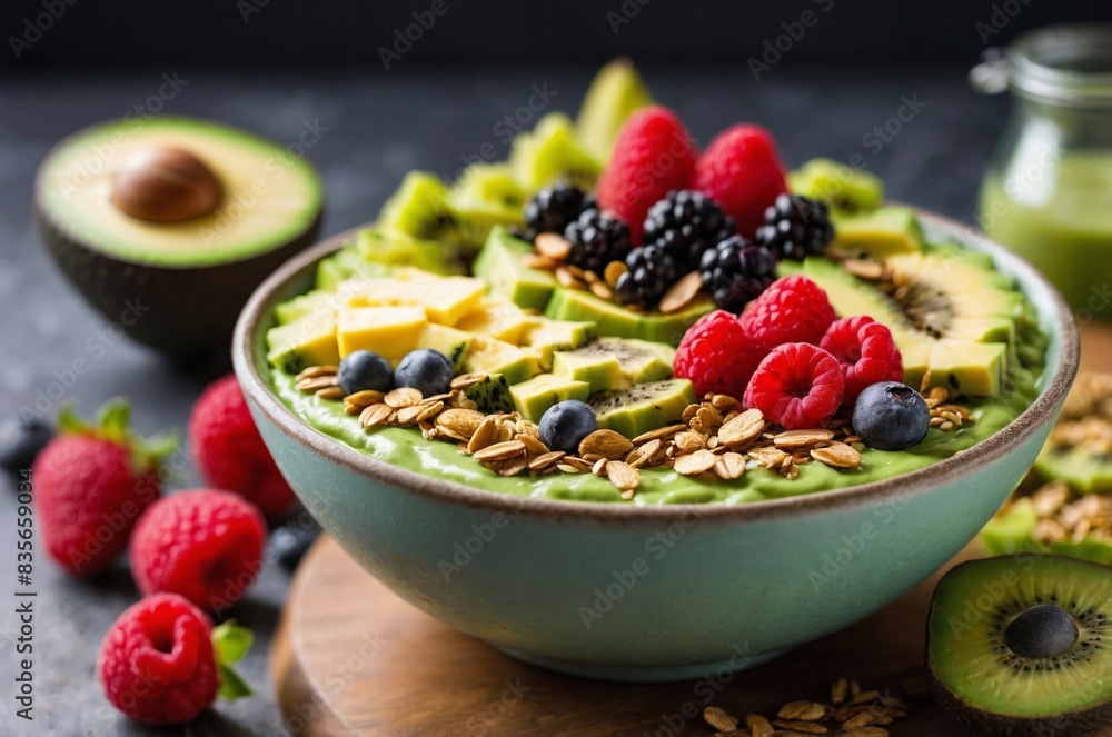 Avocado Smoothie Bowl: Top the smoothie with fresh fruit slices (such as kiwi, banana, and berries), granola, and a drizzle of honey. Avocado Smoothie Bowl: Top the smoothie with fresh fruit slices (such as kiwi, banana, and berries), granola, and a drizzle of honey.