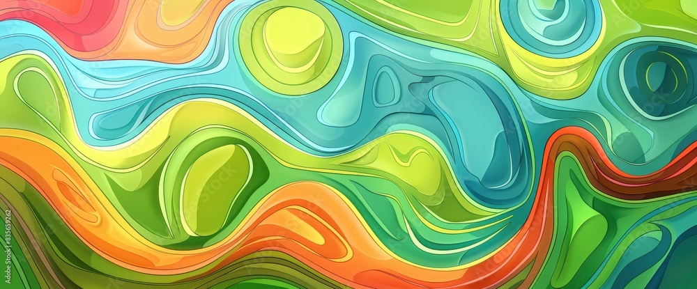 Obraz premium Abstract Energy Patterns In A Serene Landscape, Cartoon Style, Background