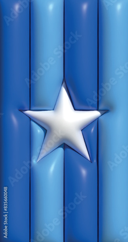 bandera de franjas azules con una estrella blanca, banner de estrella efecto 3d