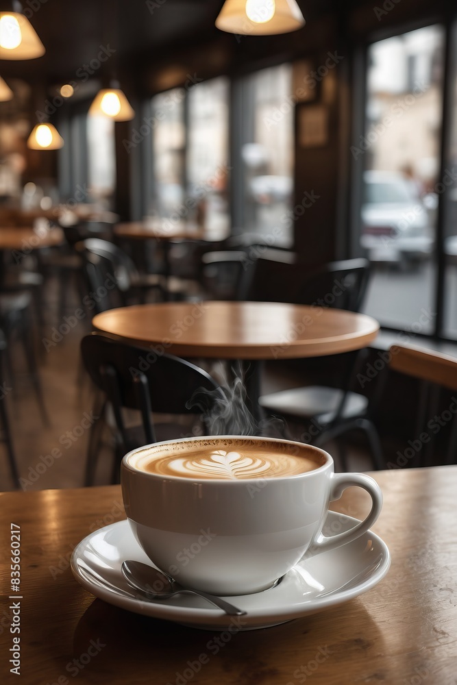 Obraz premium Coffee in cup with latte art in coffee shop