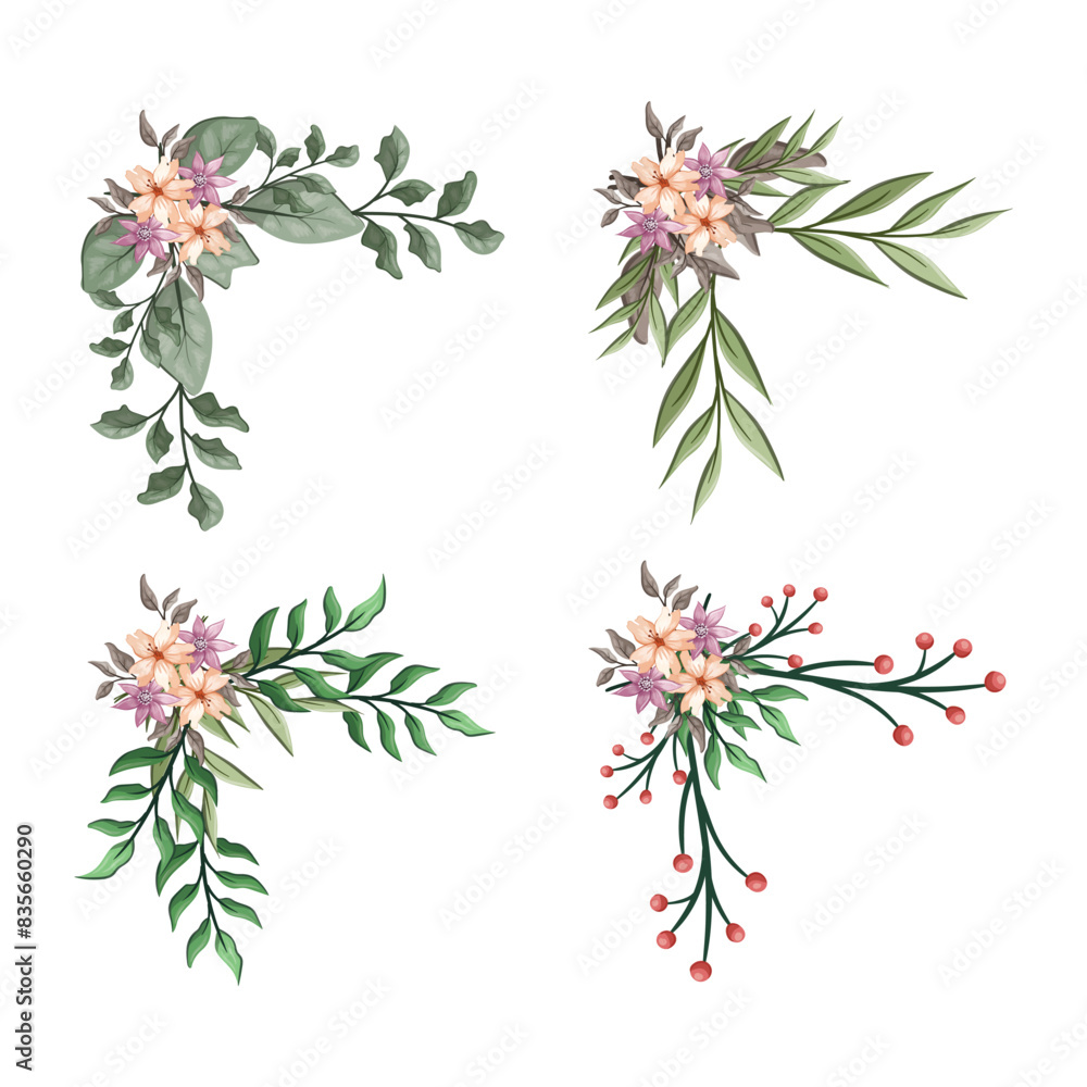 The Blooms  Greenery Floral Foliage Ornament Corner Text Separator Elegance Framie for Invitations Card Template