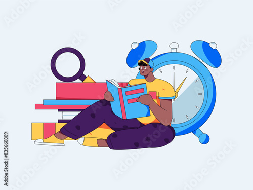 Character reading quietly vector concept operation hand drawn illustration
