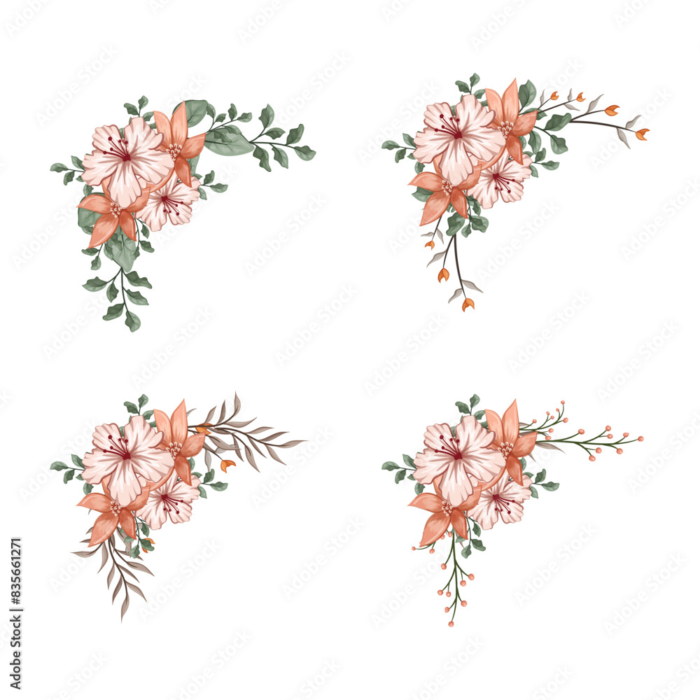 Obraz premium The Blooms Greenery Floral Foliage Ornament Corner Text Separator Elegance Framie for Invitations Card Template