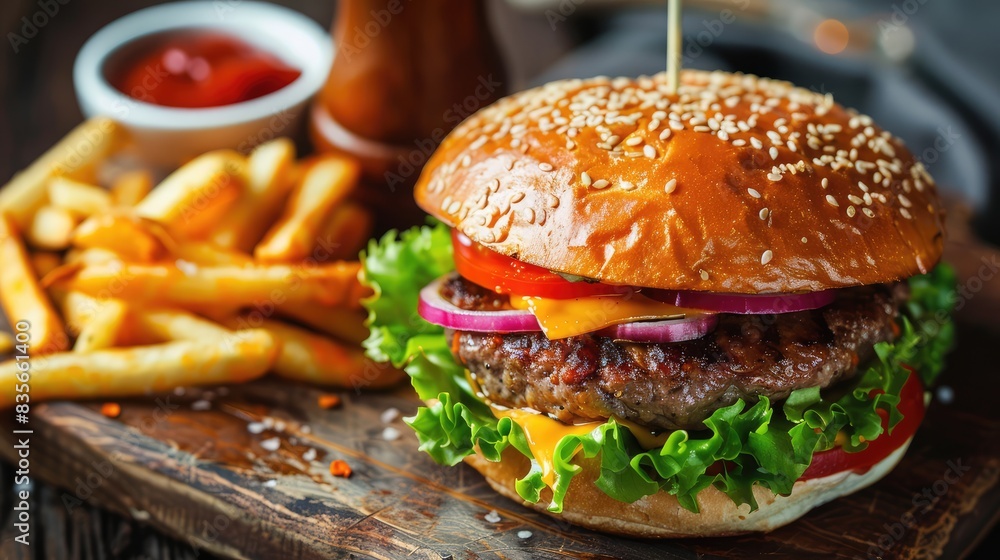 hamburger with fries hamburger with fries