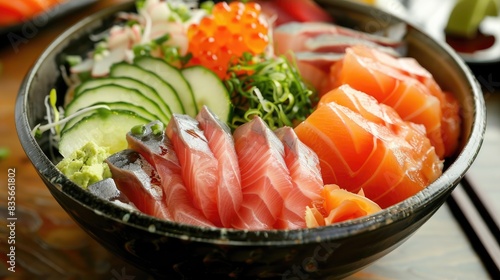 Large bowl containing a sashimi assortment