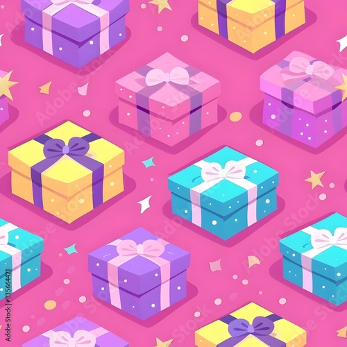 Shimmering Gifts Boxes in Vibrant Geometric Pattern with Magenta Background