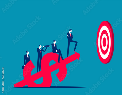 Aiming at the target and achieving business success. Business reaching the target vector concept