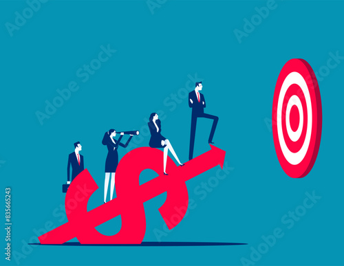 Aiming at the target and achieving business success. Business reaching the target vector concept