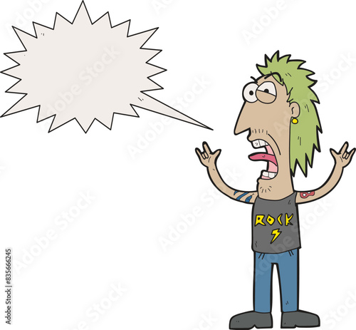Rock music fan with speech bubble cartoon