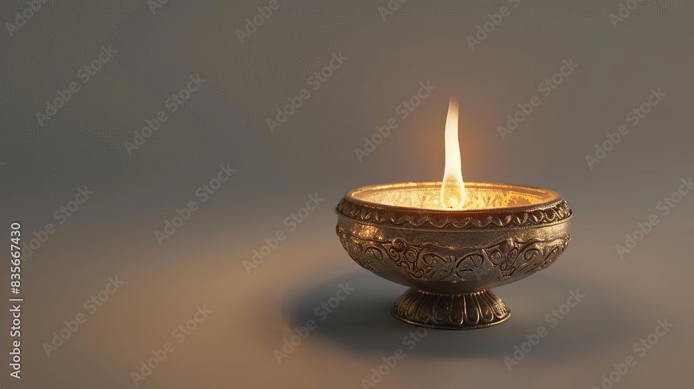 A pristinely rendered Diwali oil lamp in CG 3D, glowing wick, ornate carvings A pristinely rendered Diwali oil lamp in CG 3D, glowing wick, ornate carvings